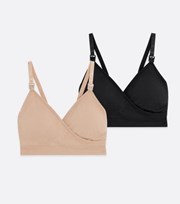 New Look Maternity 2 Pack Black and Stone Clip Nursing Bras